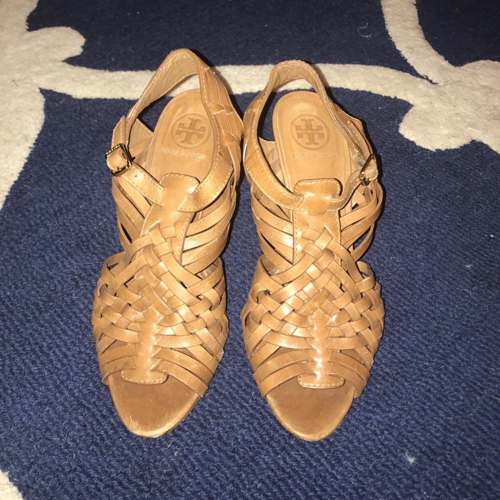 Tory Burch Leather Basketweave Heels
