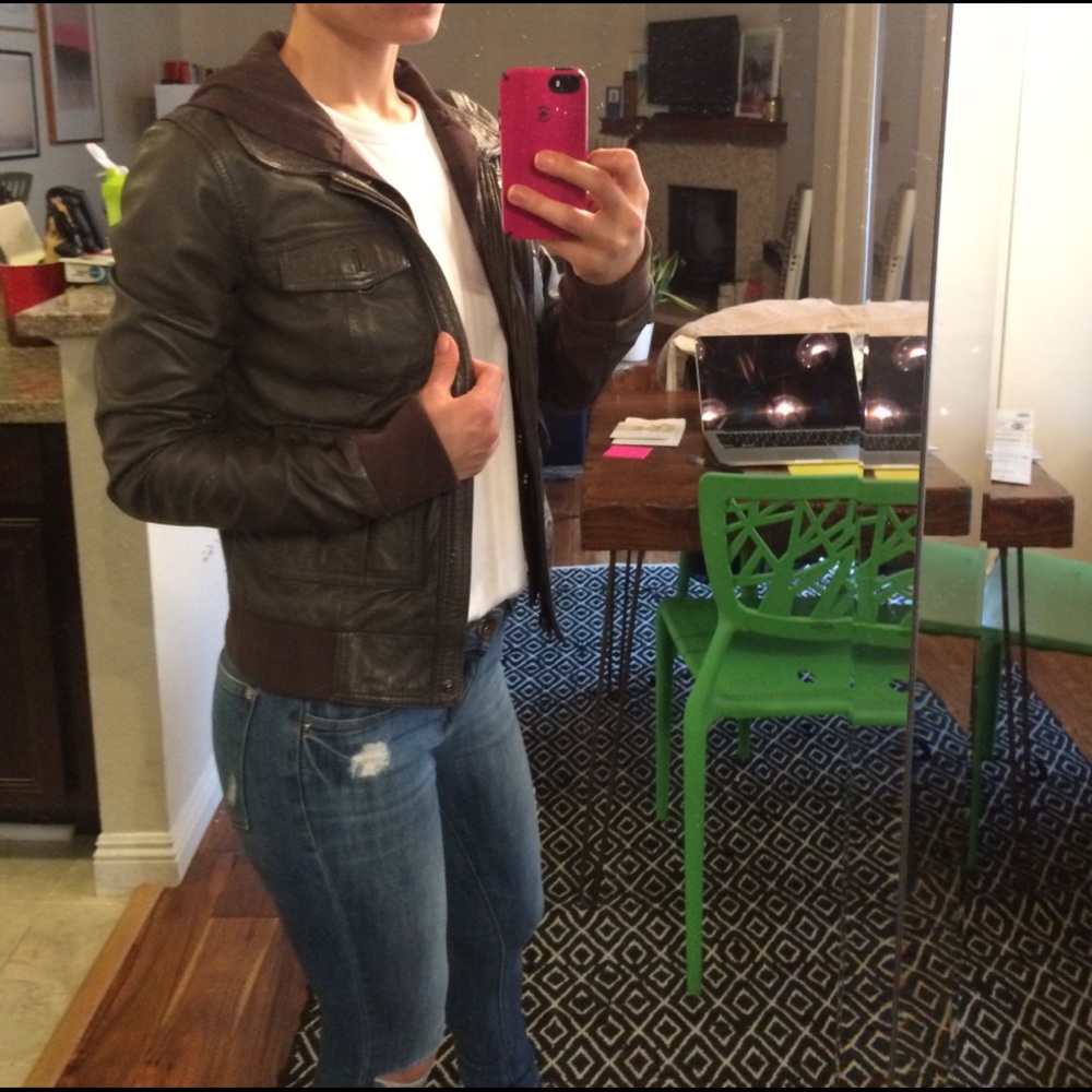 Caslon hooded 100% leather bomber jacket