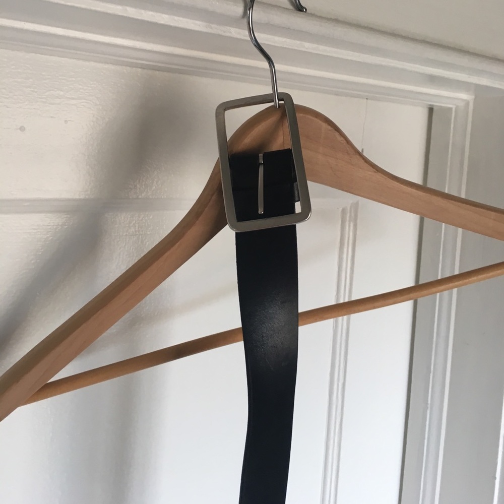 Black leather belt with silver buckle, size XL 12