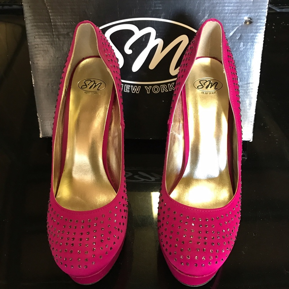 SM New York Fuchsia w Rhinestones High Heels 5.5"