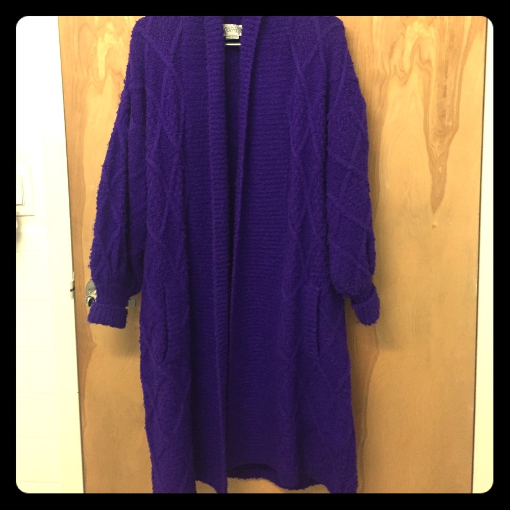 Vibrant Purple Mid Length Sweater Jacket