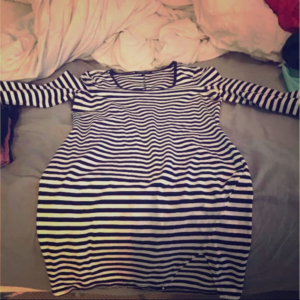 Black and white striped dress