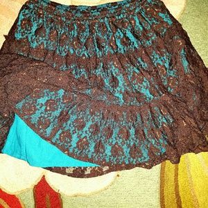 Ladies tutu mini lace Brown/Turquoise skirt size L