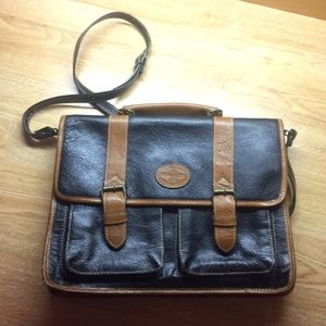 Vintage Leather Briefcase-Style Shoulder Bag