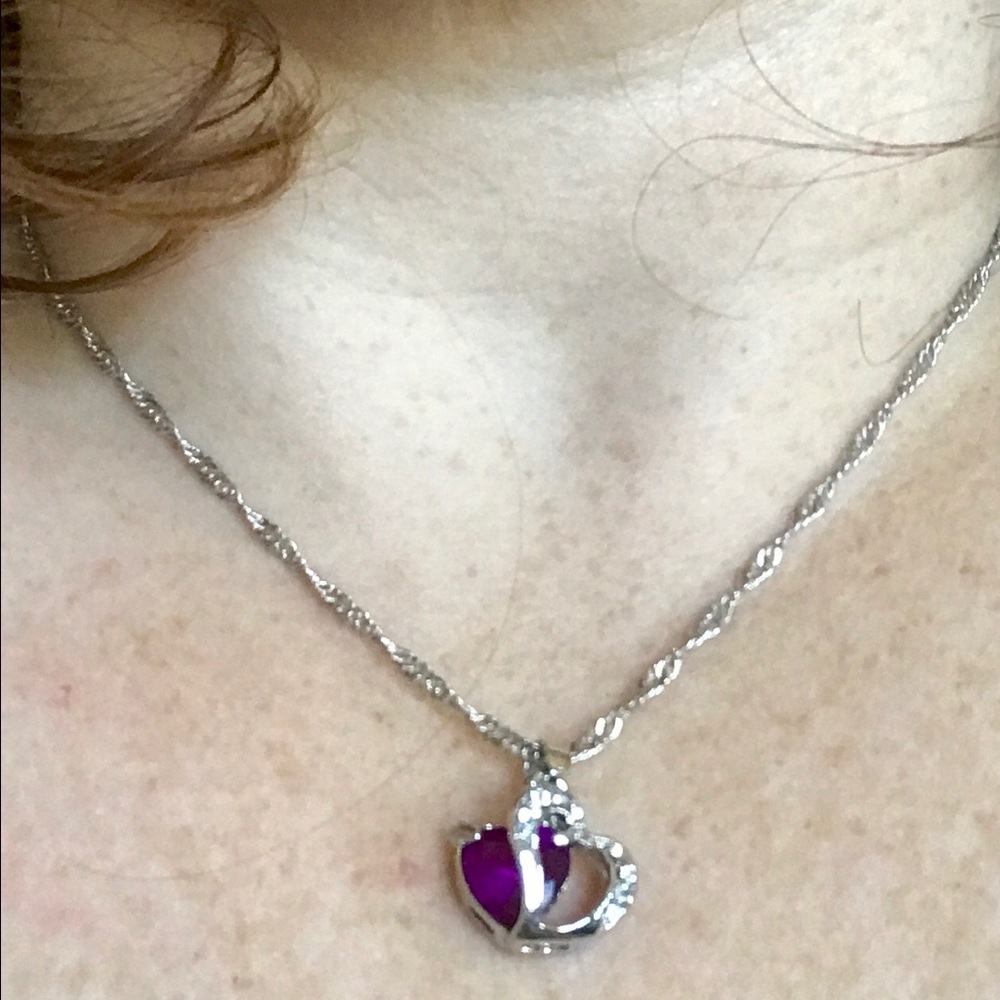 Necklace Double Heart Crystal Amethyst Necklace - Picture 2 of 3
