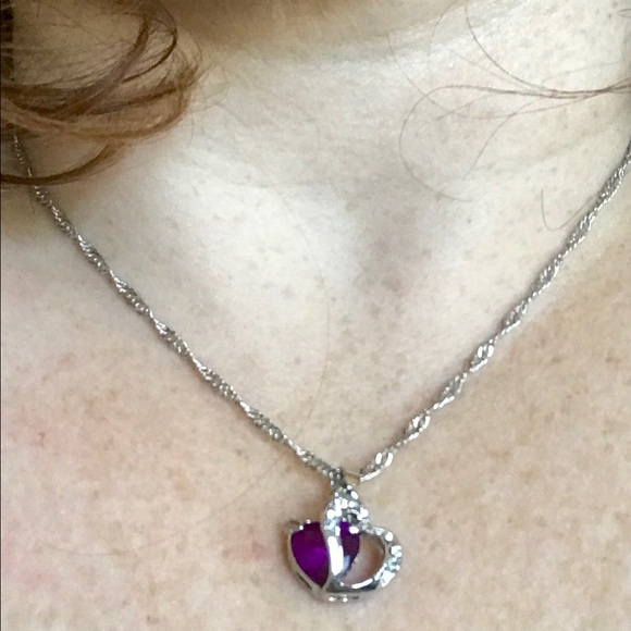 Necklace Double Heart Crystal Amethyst Necklace - Picture 2 of 3