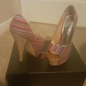 Just Fab Fuschia Multi Color Stripped High Heel