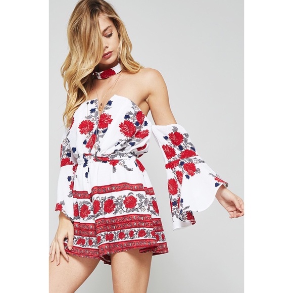 1 LEFT!! Promise Off Shoulder Romper with Choker - Picture 2 of 6