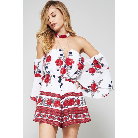 1 LEFT!! Promise Off Shoulder Romper with Choker - Picture 3 of 6