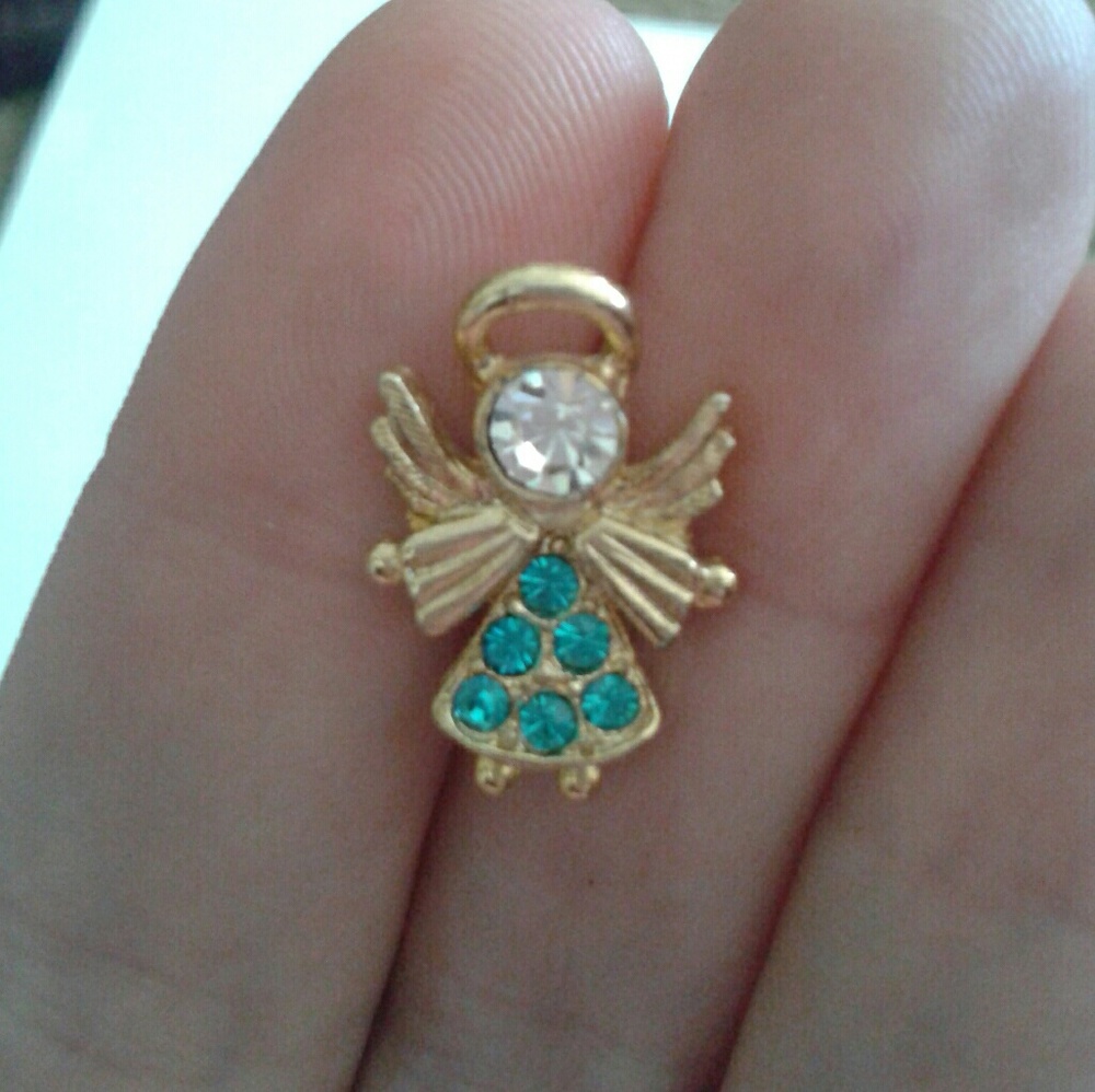 Vintage CANCO Aquamarine Crystal Gold Angel Brooch