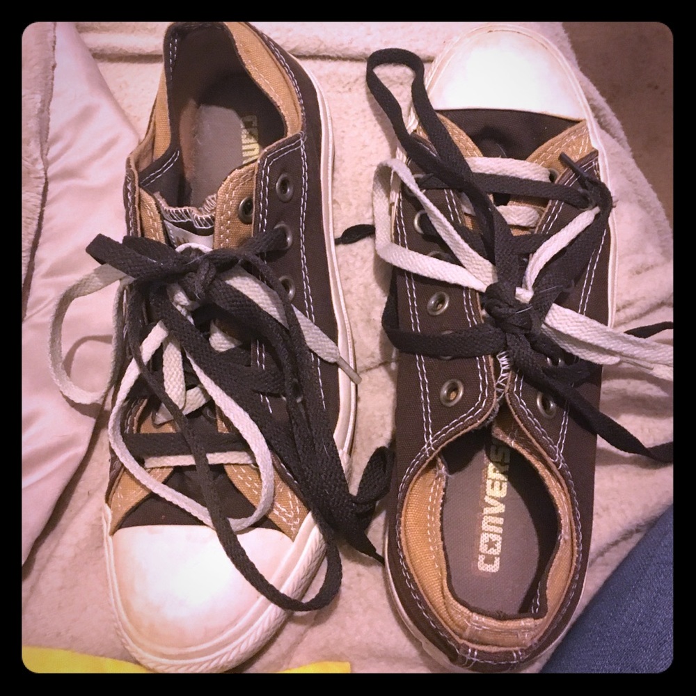 Brown and tan Converse