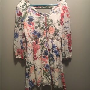 Floral and White Babydoll Dress 3/4 Sleeve