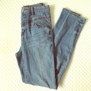 High waisted blue jeans