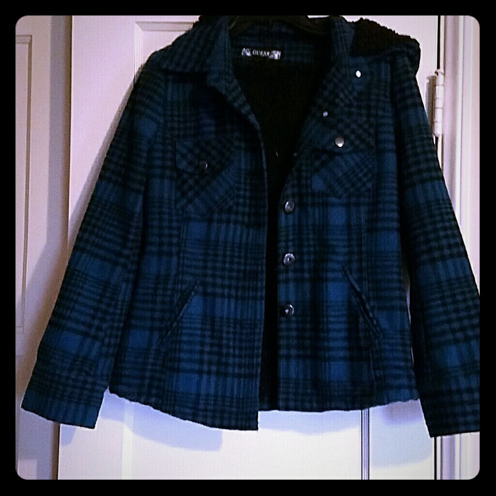 Small  Black and Blue Plaid  Wool Jacket