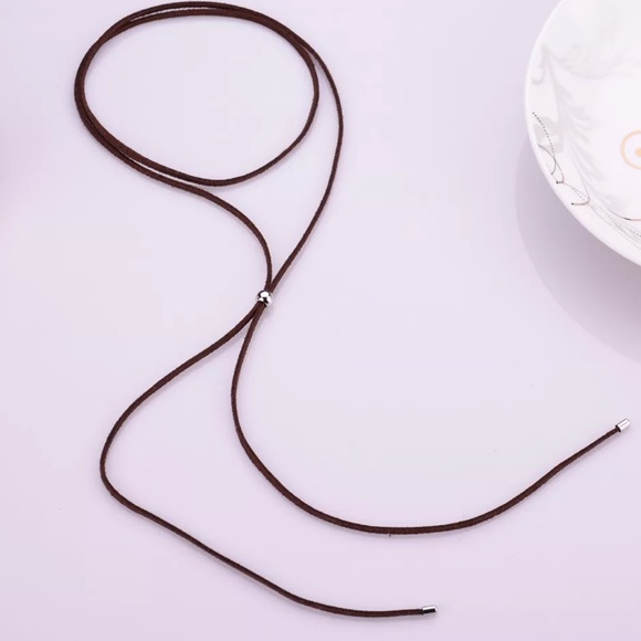 Minimalist Long Brown Wrap Choker Necklace - Picture 2 of 2