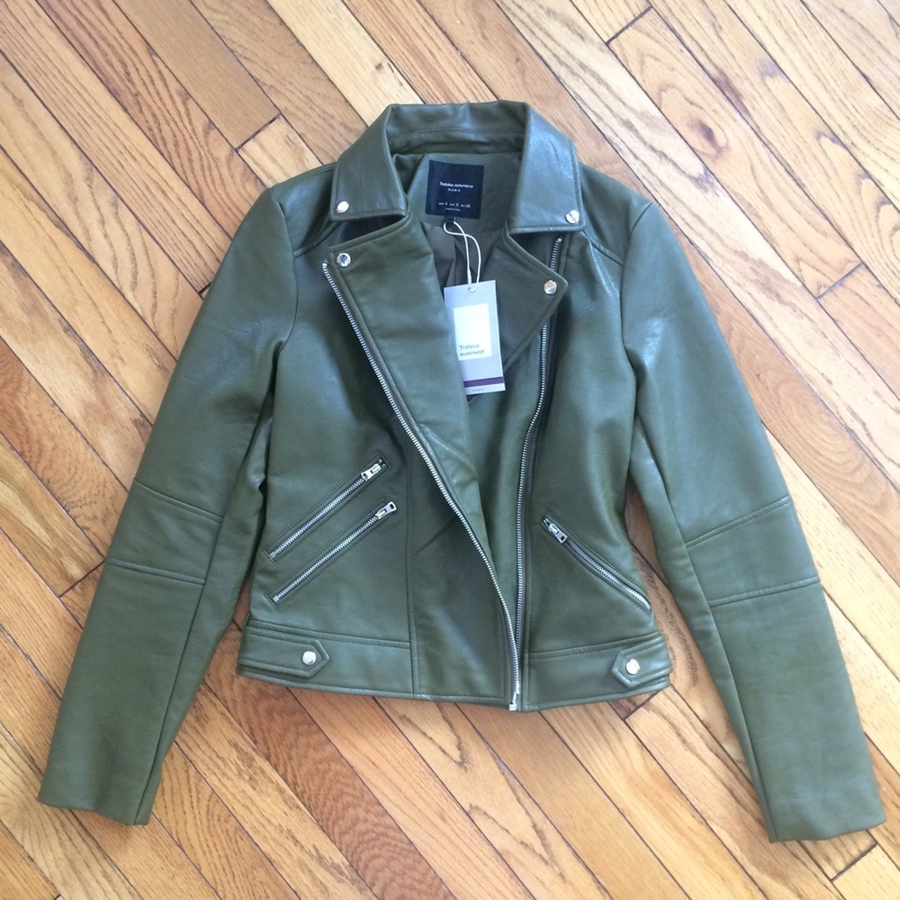 *firm* NWT Zara green faux leather jacket