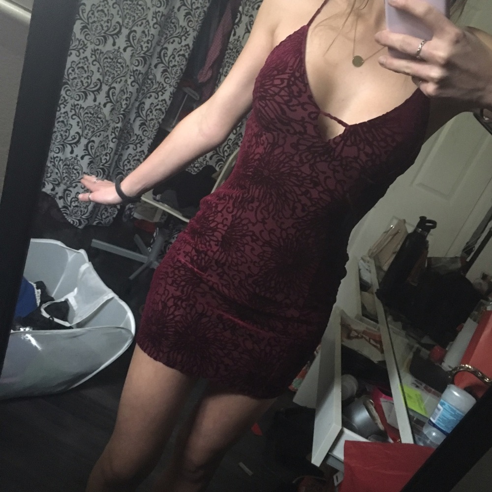 Free people red velvet evening dress.