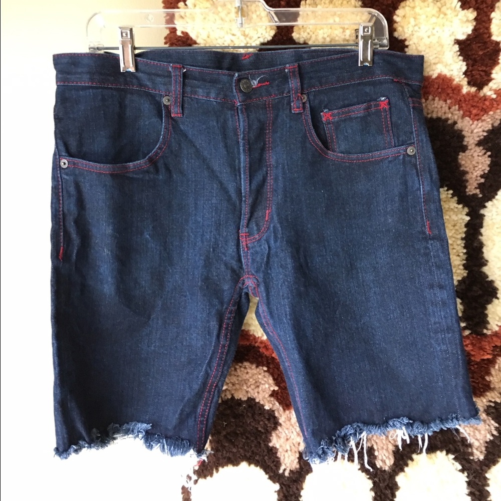 The hundreds denim jean shorts red stitching 32