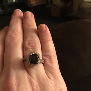 Platinum ring size 7. Black sapphire w cz diamond