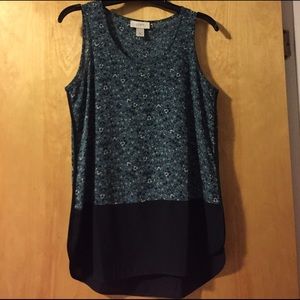 Loft sleeveless green floral colorblock blouse