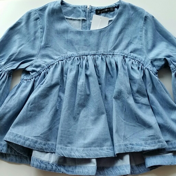 Denim/Jean Bell Sleeve Babydoll Top - Picture 3 of 5