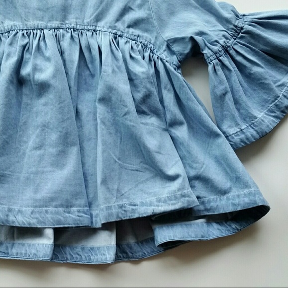 Denim/Jean Bell Sleeve Babydoll Top - Picture 4 of 5