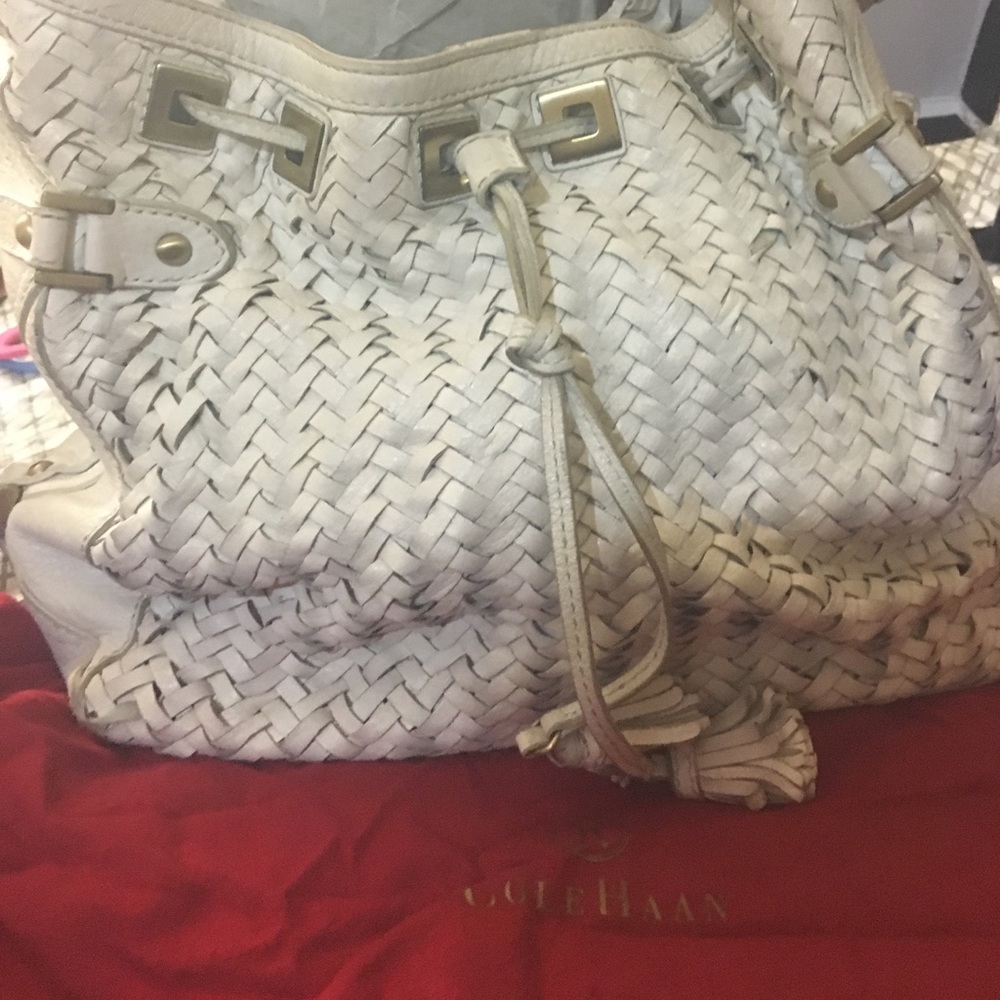 White Woven Leather Weave Cole Haan Bag