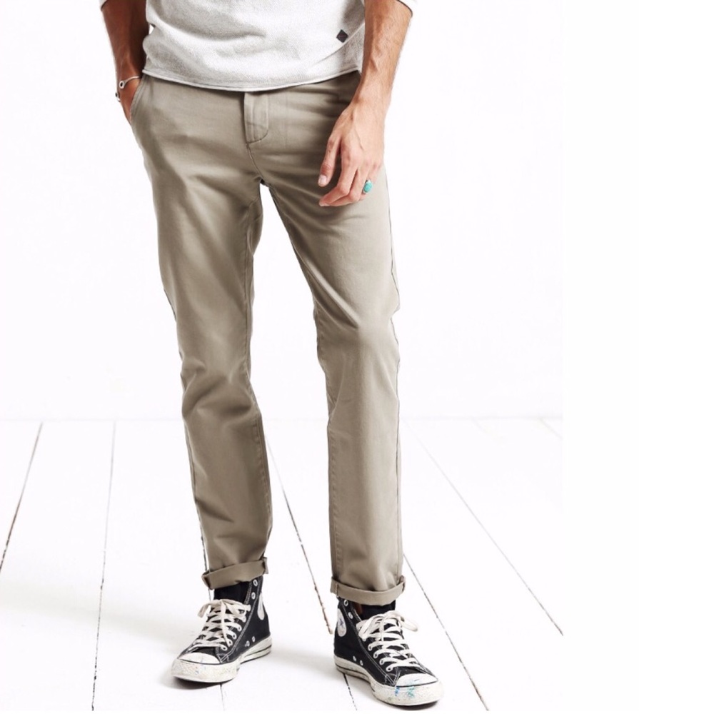 ▪NEW - Slim Straight Cotton Twill Khaki Trousers
