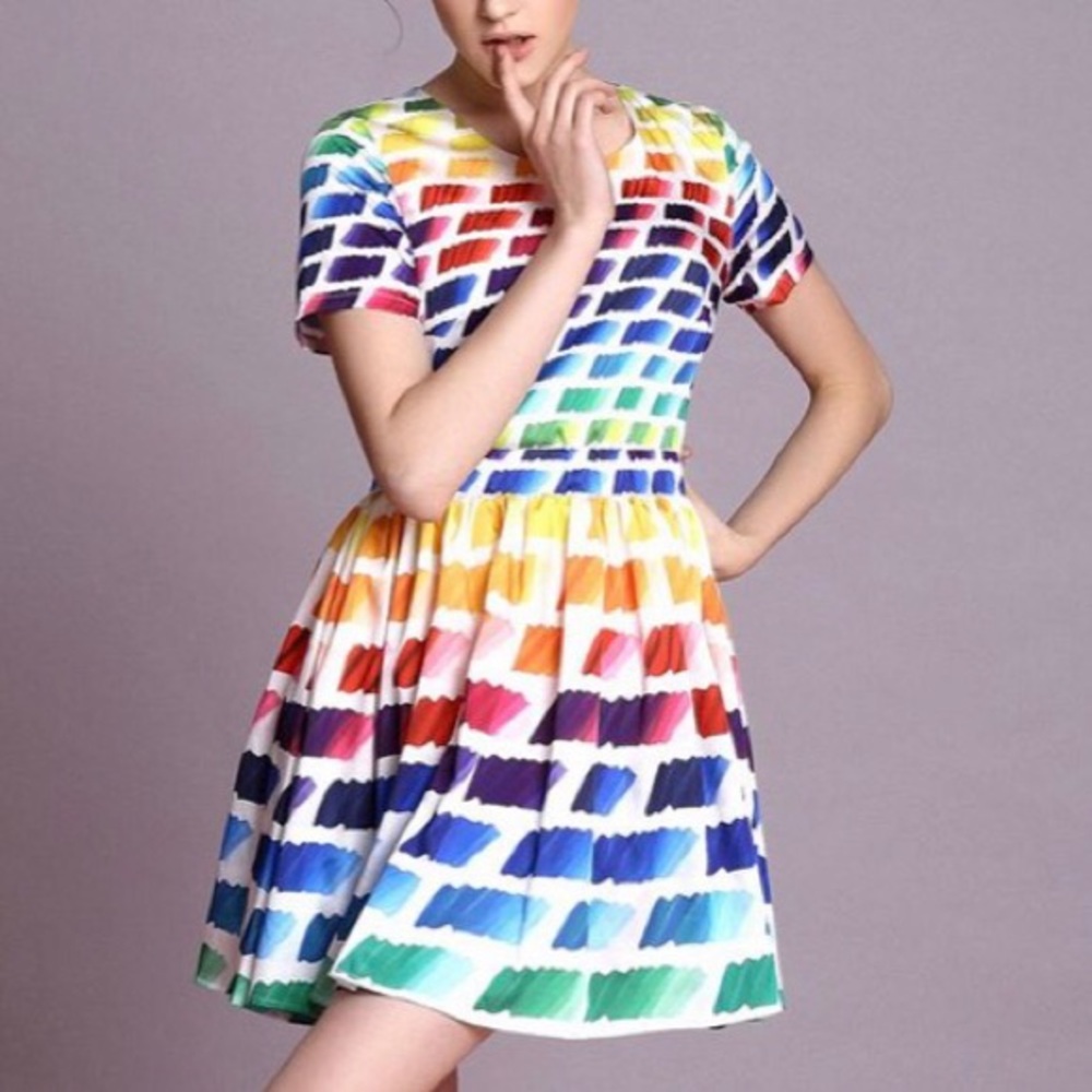 Rainbow A-line Dress, Size L