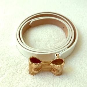 kate spade ♠️ white Leather Belt with Gold Bow