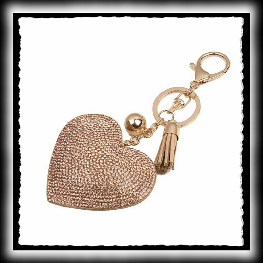 Beige Rhinestone Heart keychain