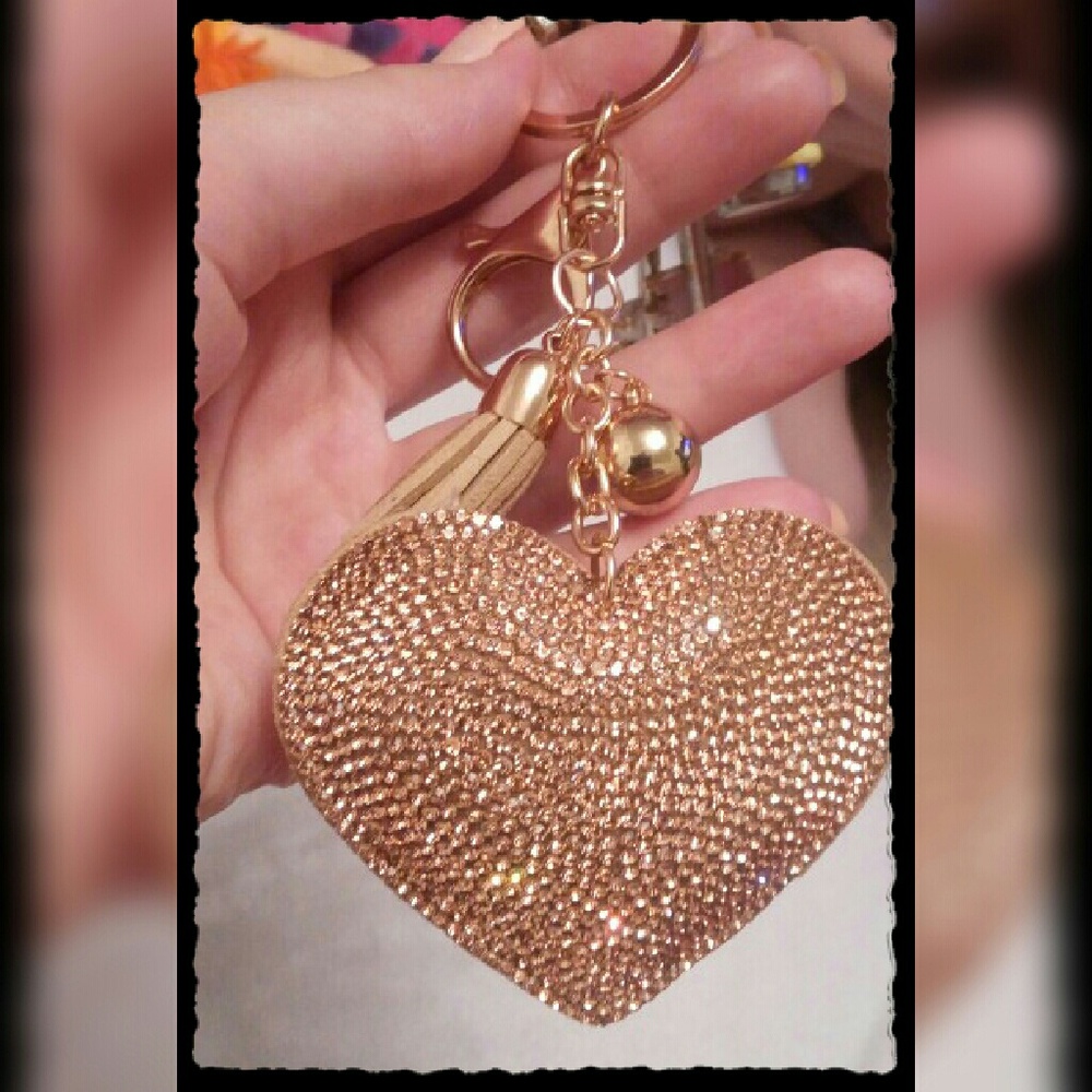 Beige Rhinestone Heart keychain - Picture 2 of 5