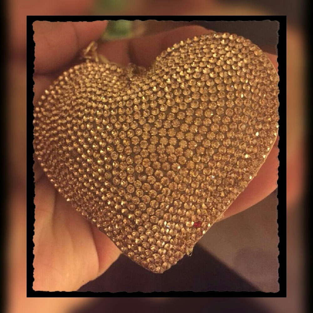 Beige Rhinestone Heart keychain - Picture 4 of 5