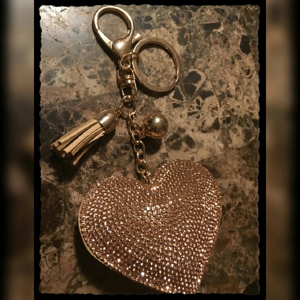 Beige Rhinestone Heart keychain - Picture 5 of 5
