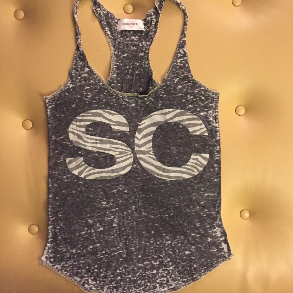 Soulcycle distressed tank with zebra print 'SC'