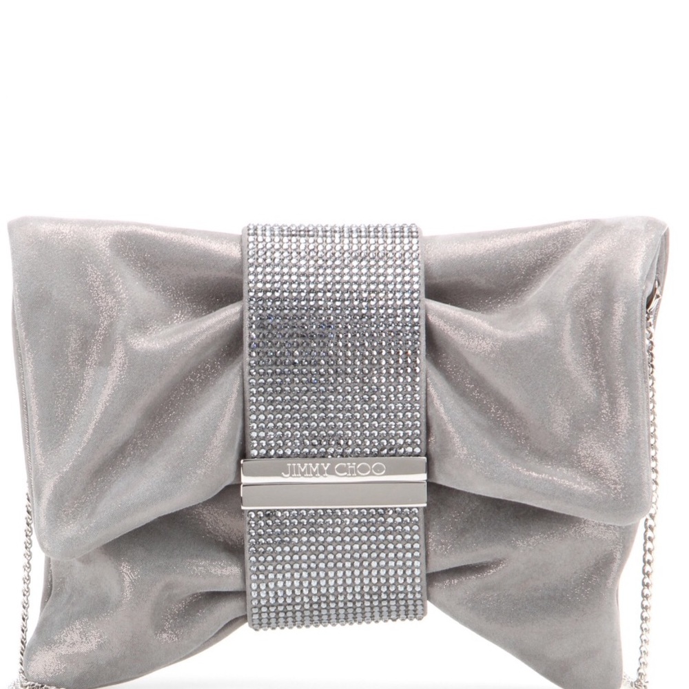 Jimmy Choo Crystal Metallic Silver Chandra Clutch