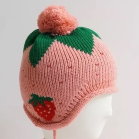🍓TODDLER•CHILD'S PINK STRAWBERRY POM POM BEANIE🍓 - Picture 5 of 5
