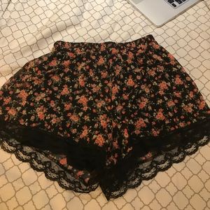 Boho black floral shorts