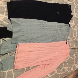 3 cable-knit crewneck cotton Ralph Lauren sweaters