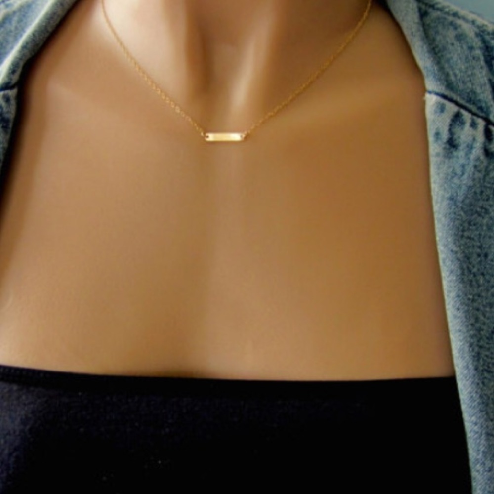 Tiny gold plated bar necklace 16"