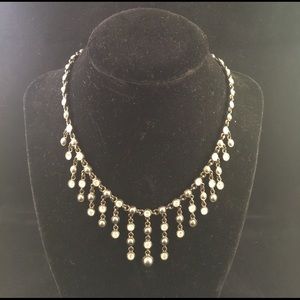 #6oz Grey & Crystal Dangling Beaded Necklace #a