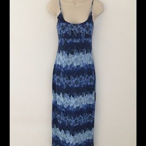 Hawaiian style maxi dress in multi shades of blue