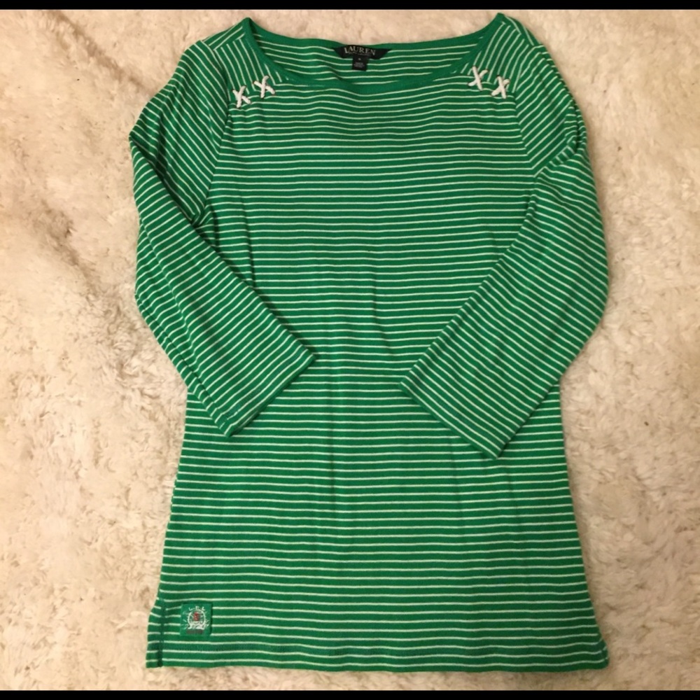 Green and white striped tee