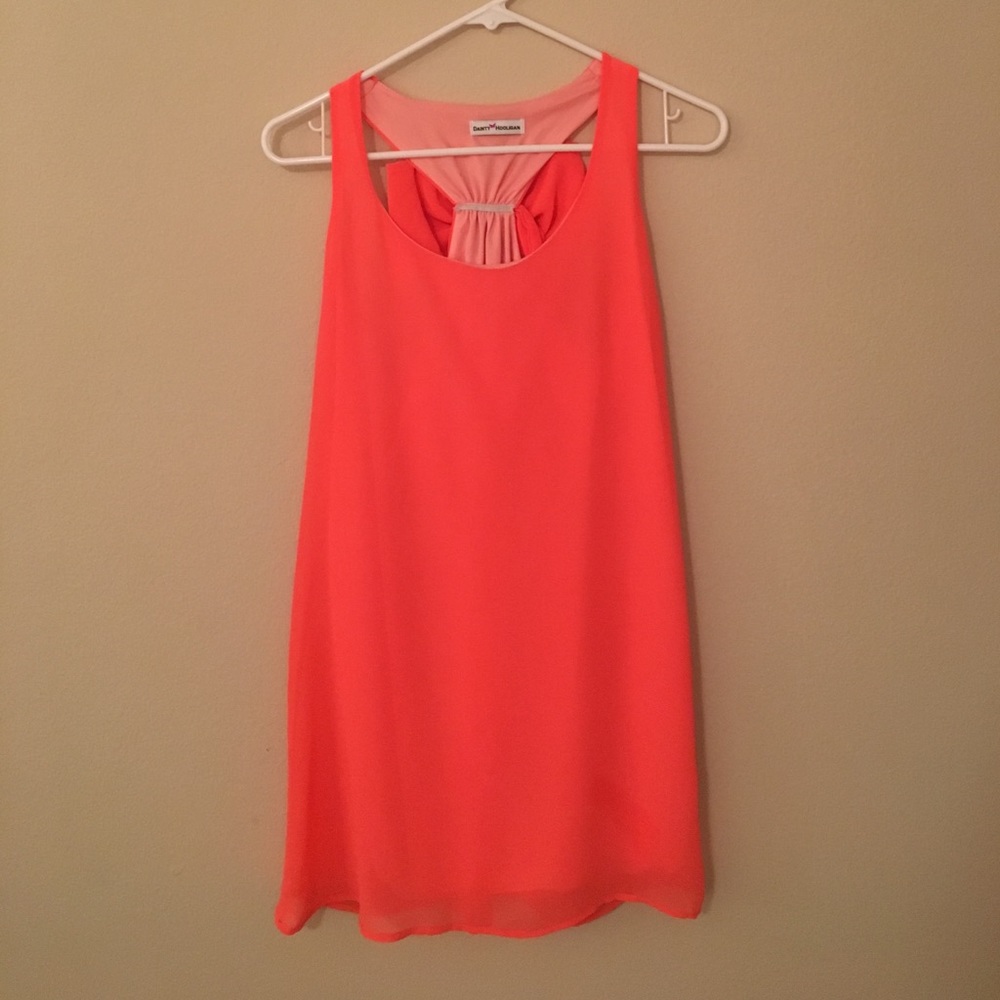 Coral dress with a bow back