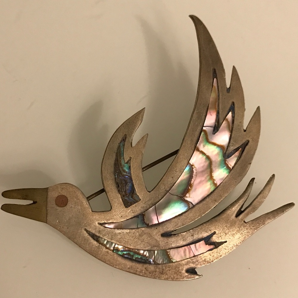 Mexico 925 Sterling Silver & pearl FireBird Pin