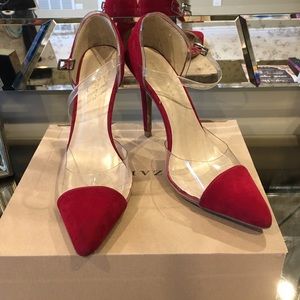 Lightly worn red suede pumps