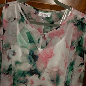 Floral flouncy cold shoulder top