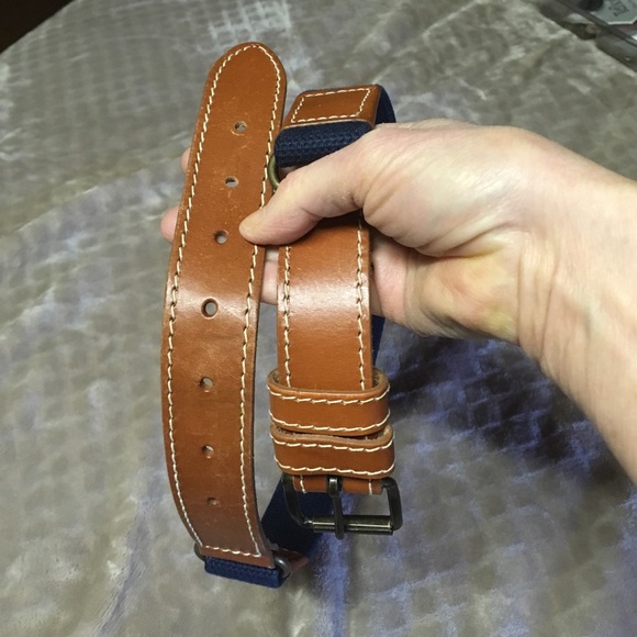 Canvas web belt with leather trim. - Picture 3 of 6