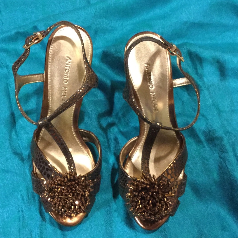Antonio Melani Bronze  Beaded Leather Heels