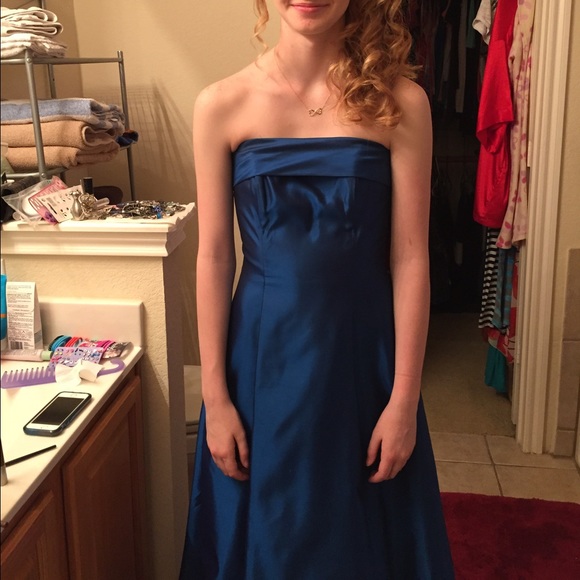 Dark blue, floor length strapless formal - Picture 1 of 3